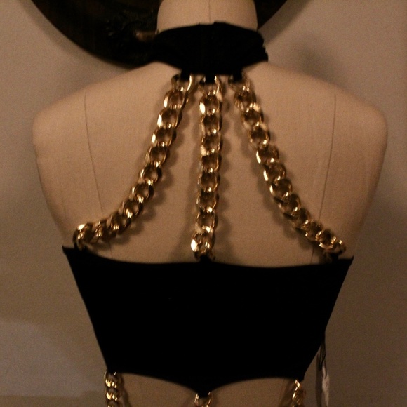 NWT Forplay Black and Gold Chains Jersey Knit Dress - Picture 4 of 5